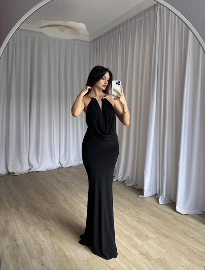 Robe soirée avec accessoires dorée