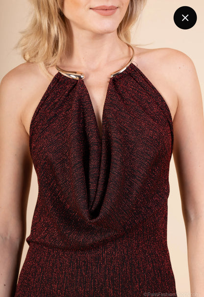 Robe soirée avec accessoires dorée