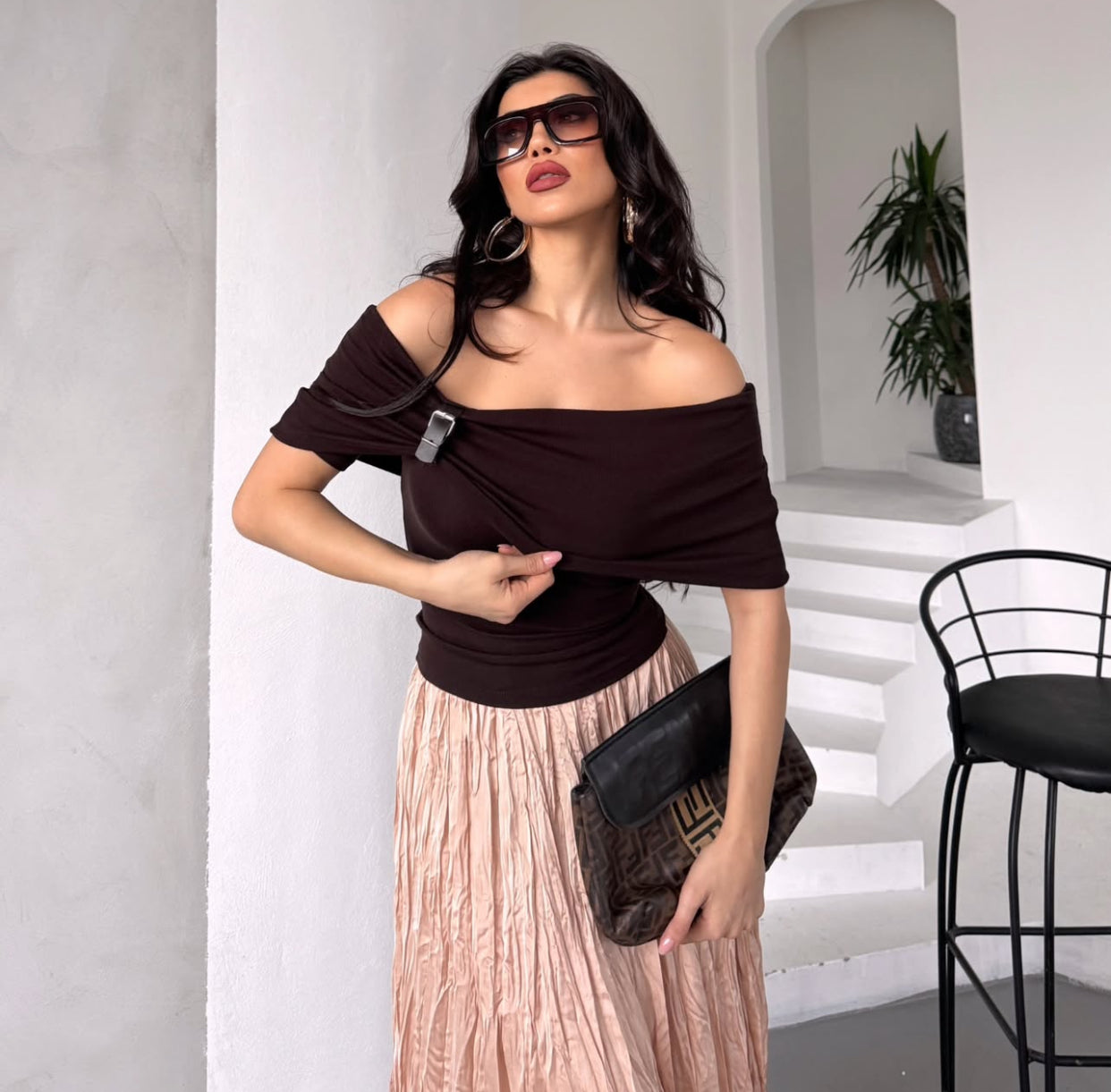 Pull avec d’étai ceinture demi manches