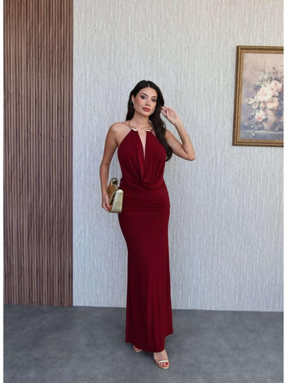 Robe soirée avec accessoires dorée